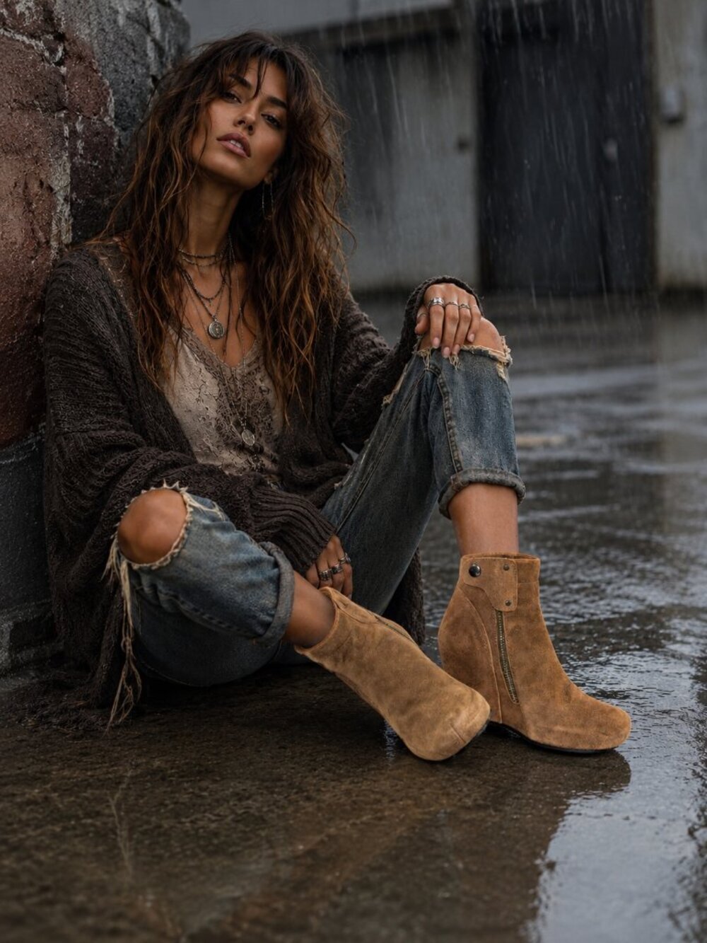 Rick Owens Iconic Toast Brown Suede Sculpted Platform Wedge Ankle Boot, Size 37